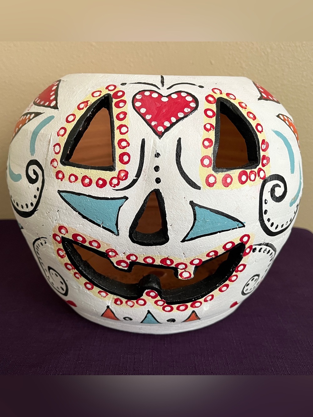 Sugar Skull Painted Terracotta/Ceramic Round Planter Pot Day of Dead Handpainted